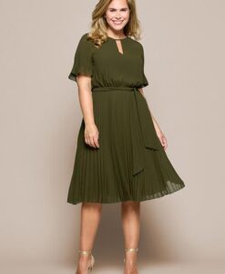Haily Plisse Jurk Olijfgroen Maxi