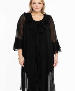 Yoek Cardi-blouse met ruches | Zwart | Maat 42/44