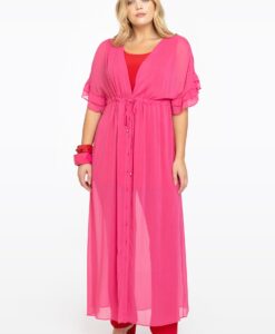 Yoek Cardi-jurk met ruches | Roze | Maat 38/40