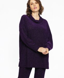 Yoek Trui met turtle neck LUREX | Paars | Maat 38/40