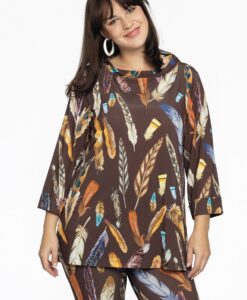 Yoek Shirt A-lijn turtle neck FEATHERS | Bruin | Maat 38/40