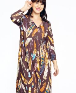 Yoek Jurk met plooien FEATHERS | Bruin | Maat 42/44