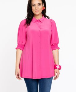 Yoek Blouse met pofmouwen | Roze | Maat 42/44