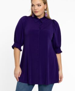 Yoek Blouse met pofmouwen | Paars | Maat 38/40