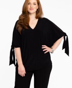 Yoek Blouse V-hals met strikken | Zwart | Maat 38/40