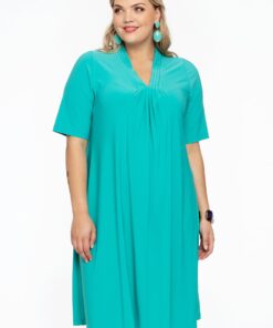 Yoek Jurk met korte mouw | Turquoise | Maat 54/56