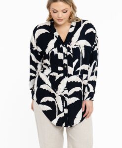 Yoek Blouse oversized PALM TREE | Blauw | Maat 38/40