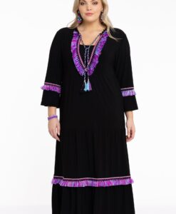 Yoek Jurk lang met franjes | Zwart | Maat 38/40