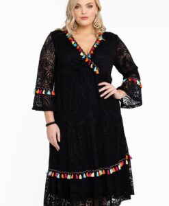 Yoek Jurk pompom | Zwart | Maat 38/40