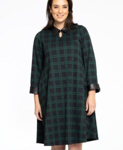 Yoek Jurk met leer GILLY | Zwart | Maat 38/40