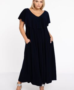 Yoek Jurk met ruches Swing | Blauw | Maat 42/44