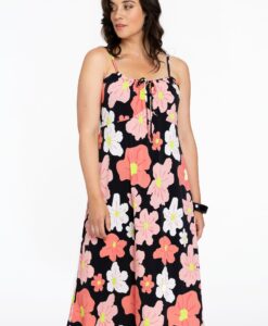 Yoek Jurk met bandjes HIBISCUS | Zwart | Maat 46/48