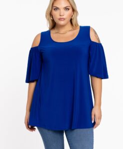 Yoek Tuniek flare met uitsnedes | Indigo | Maat 58/60