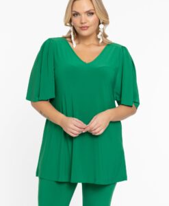 Yoek Tuniek flare met geplooide mouwen | Groen | Maat 38/40
