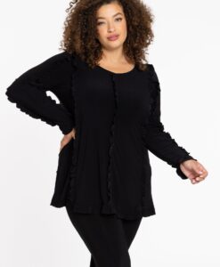 Yoek Tuniek flare met volants | Zwart | Maat 54/56