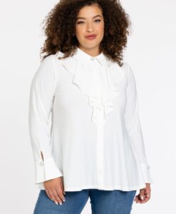 Yoek Blouse volant | Beige | Maat 38/40