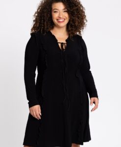 Yoek Jurk met volants | Zwart | Maat 54/56