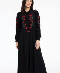 Yoek Jurk lang geborduurd | Zwart | Maat 38/40