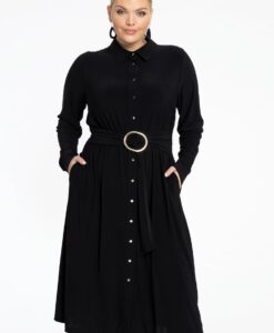 Yoek Jurk met ceintuur | Zwart | Maat 38/40