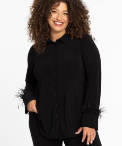 Yoek Blouse a-lijn Feather | Zwart | Maat 38/40