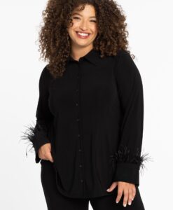 Yoek Blouse a-lijn Feather | Zwart | Maat 38/40