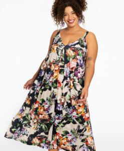 Yoek Mouwloze jurk BOUQUET | Bruin | Maat 38/40
