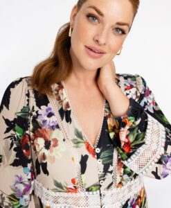 Yoek Jurk met kant BOUQUET | Bruin | Maat 46/48