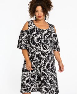 Yoek Jurk met cold shoulders ALICE | Zwart | Maat 50/52