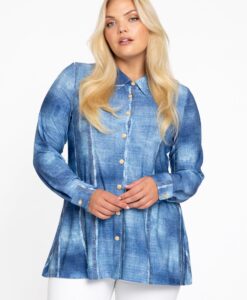 Yoek A-lijn blouse FRAYED | Blauw | Maat 42/44