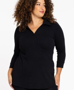 Yoek Polo-tuniek flare LOUNGE | Zwart | Maat 42/44