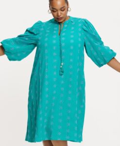 Yoek Jurk broderie anglaise | Turquoise | Maat 38/40