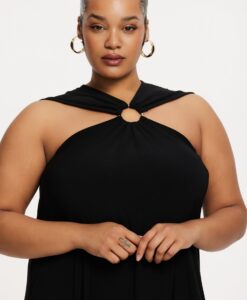 Yoek Jurk met ring | Zwart | Maat 50/52