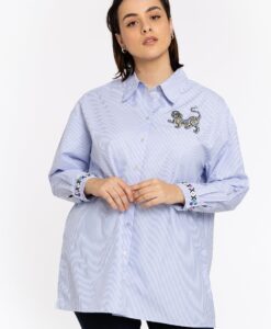 Yoek Gestreepte blouse met borduursel | Licht Blauw | Maat 42/44