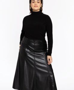 Yoek Flared rok LEATHER | Zwart | Maat 38/40