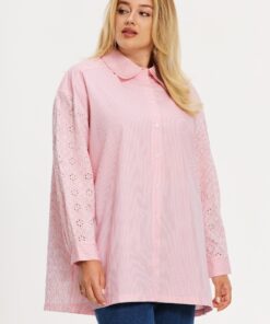 Yoek Blouse BRODERIE STRIPES | Roze | Maat 42/44