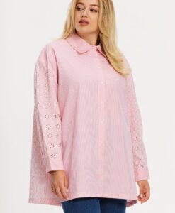 Yoek Blouse BRODERIE STRIPES | Roze | Maat 42/44