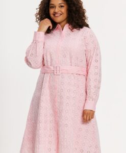 Yoek Blouse-jurk BRODERIE STRIPES | Roze | Maat 42/44