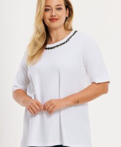 Yoek T-shirt met stenen | Wit | Maat 46/48