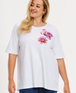 Yoek T-shirt met bloemen | Wit | Maat 50/52
