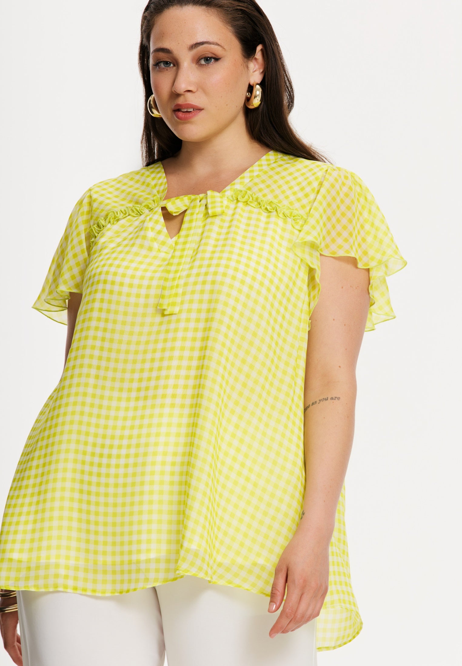 Yoek Tuniek met ruches VICHY | Geel | Maat 50/52