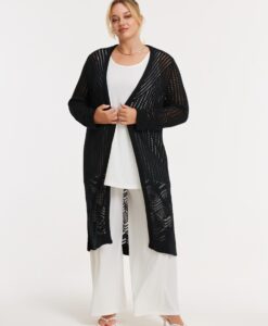 Yoek Cardigan Ajour | Zwart | Maat 50/52