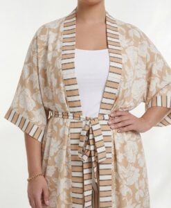 Yoek Kimono FLOWER STAMP | Licht Bruin | Maat 42/44