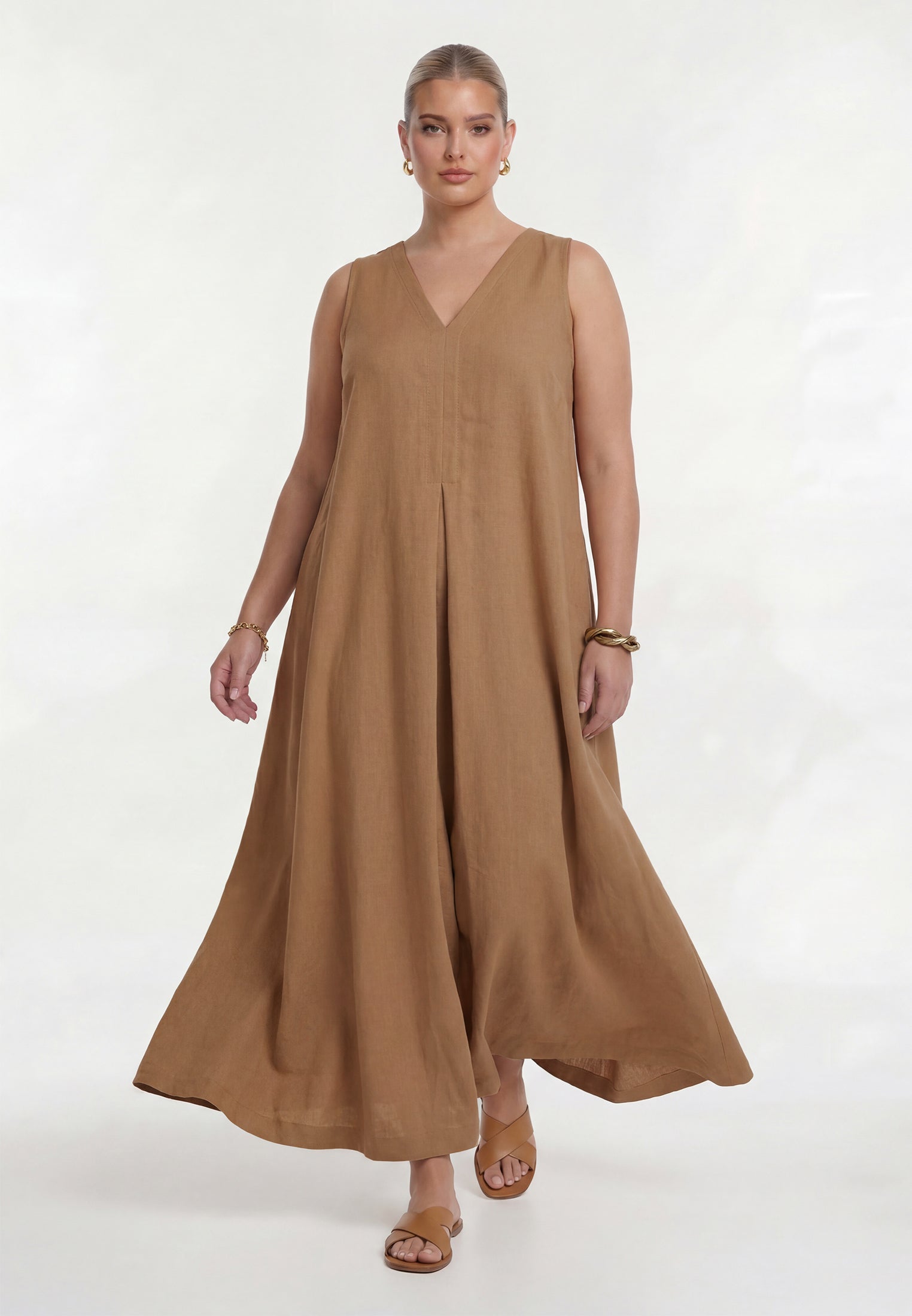 Yoek Jurk swing | Licht Bruin | Maat 42/44