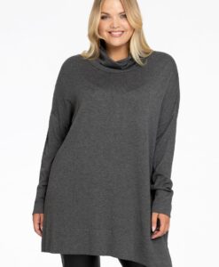 Yoek Pullover wijd met col | Grijs | Maat 42/44