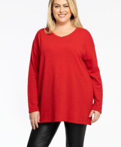 Yoek Trui met V-hals cashmere | Light Red | Maat 50/52