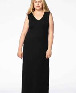 Yoek Maxi jurk v-hals | Zwart | Maat 42/44