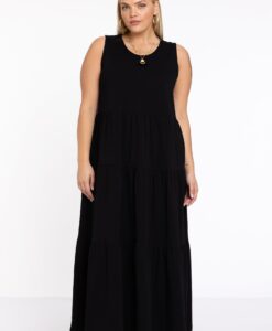 Yoek Jurk met ruches | Zwart | Maat 38/40