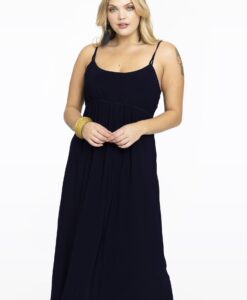 Yoek Dress spaghetti elastic waist | Blauw | Maat 46/48