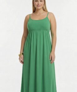 Yoek Dress spaghetti elastic waist | Groen | Maat 46/48