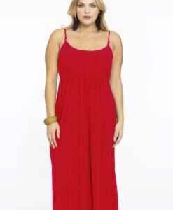 Yoek Dress spaghetti elastic waist | Rood | Maat 46/48